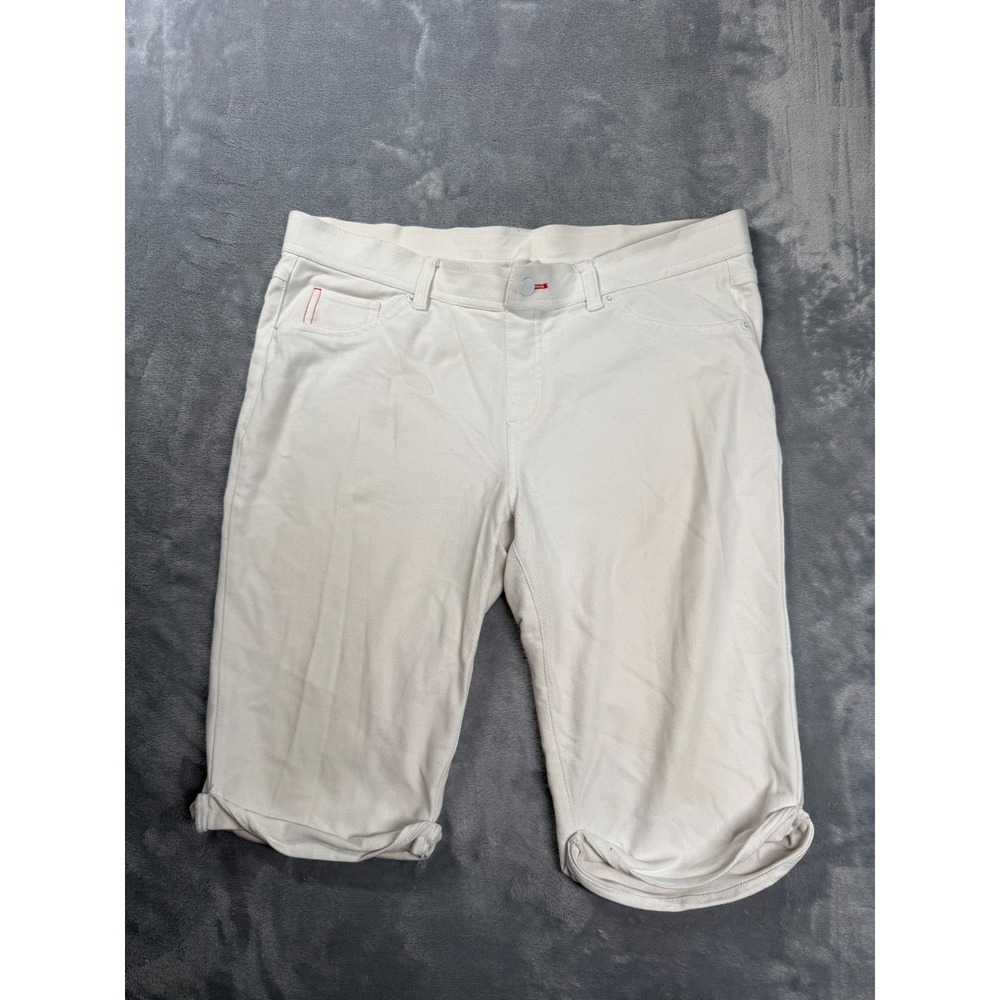 Hue Crosshatch Bermuda Shorts Womens Large Cream Denim Stretch Mid-Rise Classic